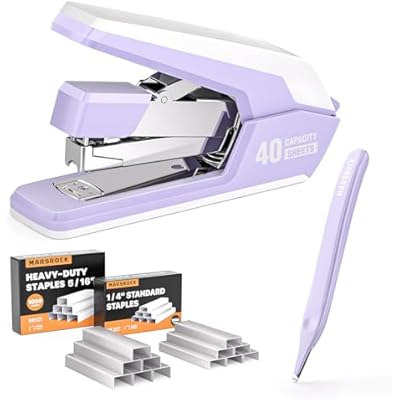 MARSROCK Effortless Stapler for Desk with 40-50 Sheet Capacity, 2000 Staples, 1-Touch Stapling, Ergonomic & Easy to Load Desktop Staplers, Heavy Duty Stapler, and Magnetic Staple Remover, Purple